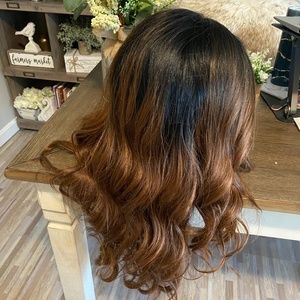 Heat friendly synthetic ombré soft auburn wig